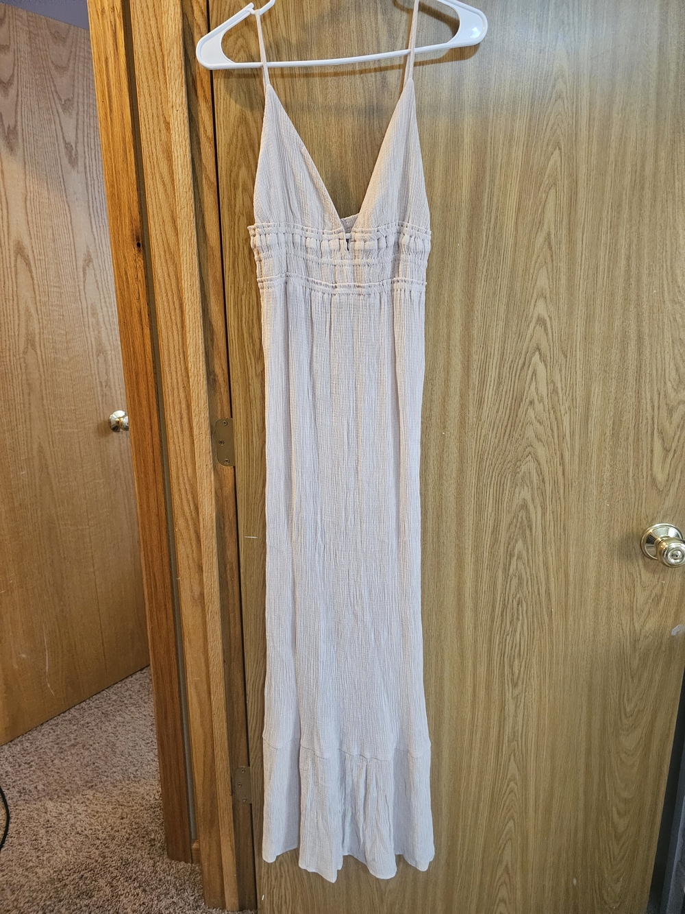 Love Tree Cream Smocked Bodice Boho Maxi Dress - Small